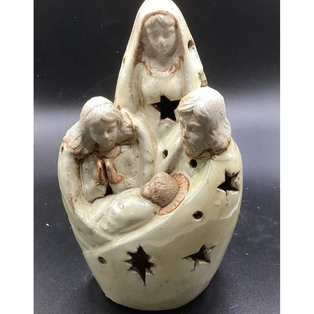 Ceramic Nativity Votive Tea Light Candle Holder 7.5